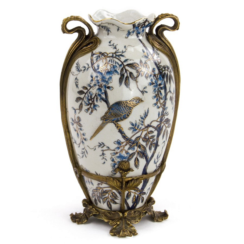 Ваза Blue and Bronze Bird Белый Бронза Синий в Твери | Loft Concept 