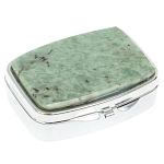Таблетница карманная прямоугольная с 2-мя отделениями с зеркалом и накладкой из натурального камня Жадеит Silver Stone Pillboxes варинант исполнения - 1 | Loft Concept в Твери