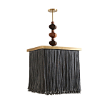 Люстра квадратная с бахромой и подвесом из деревянных бусин Psyche варинант исполнения - 1 | Loft Concept в Твери