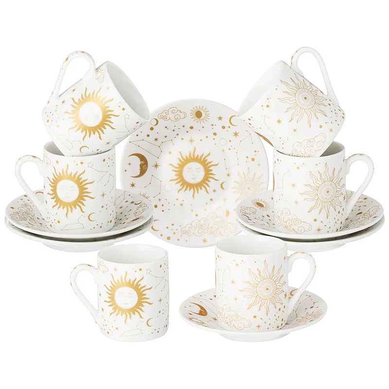 Кофейный сервиз из фарфора с рисунком звезд и созвездий 100 мл Porcelain Astronomy Collection Белый Золотой в Твери | Loft Concept 