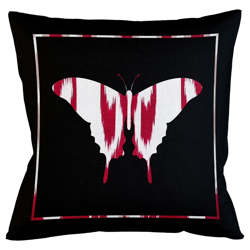 Подушка декоративная бабочка с красным узором Ikat Pattern Черный Белый Красный Бежевый Подушка декоративная бабочка с красным узором Ikat Pattern Черный Белый Красный Бежевый в Твери | Loft Concept