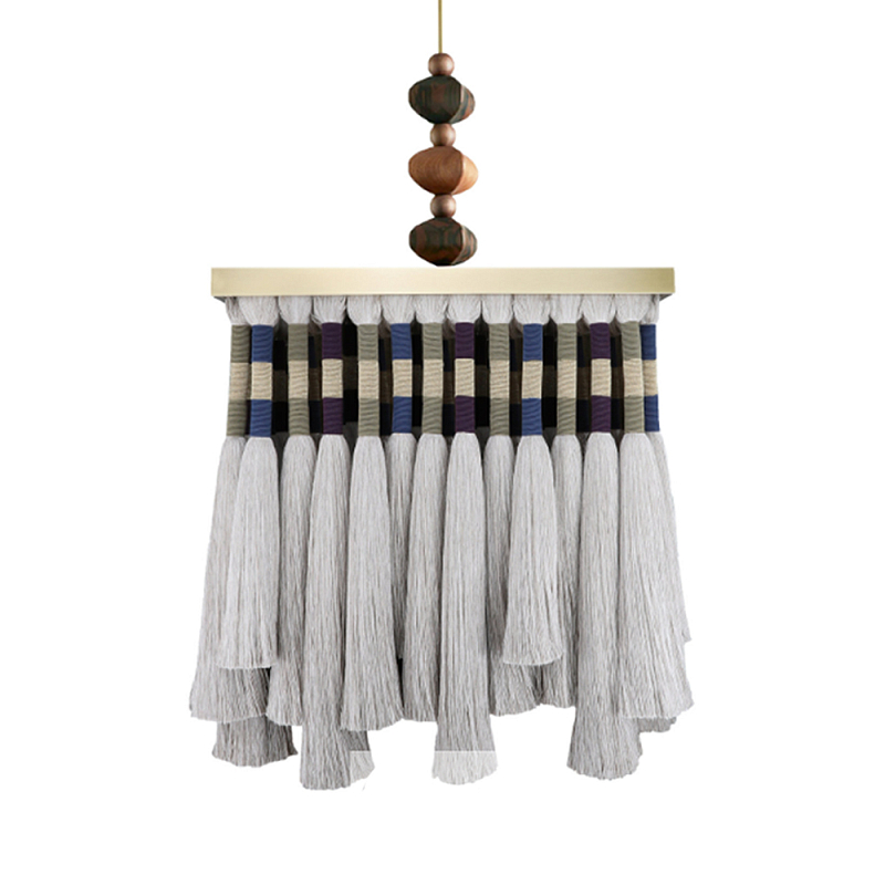 Люстра квадратная плетеная с бахромой Wicker Square Chandelier with Tassels Мульти в Твери | Loft Concept 