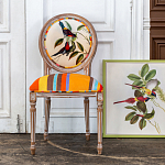 Стул бежевый в разноцветную полоску из натурального бука с изображением птиц и цветов Blooming Red Blue Birds Colorful Stripes Chair варинант исполнения - 6 | Loft Concept в Твери