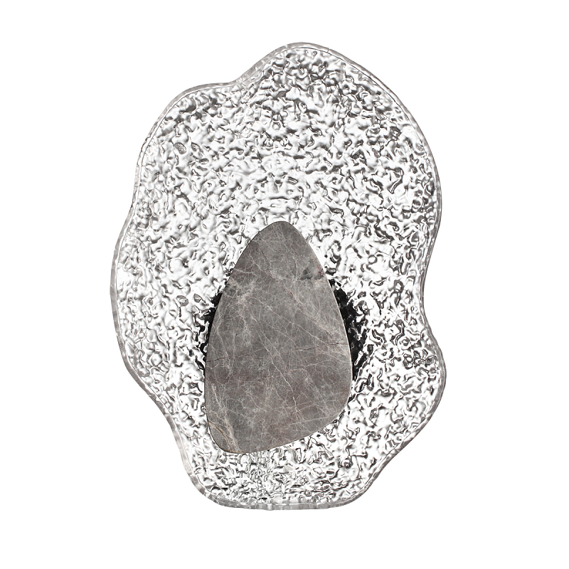 Бра с волнообразным стеклянным плафоном и вставкой из мрамора Liquid Stone Черный Прозрачное Стекло Серый Янтарный Коричневый Дымчатый (Smoke) в Твери | Loft Concept 