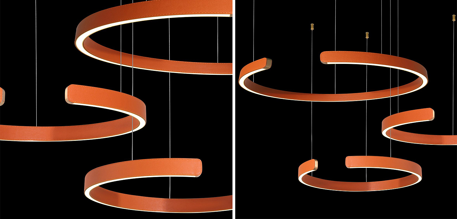 Люстра Half Ring 3 orange leather Люстра Half Ring 3 orange leather - Loft-Concept в Твери
