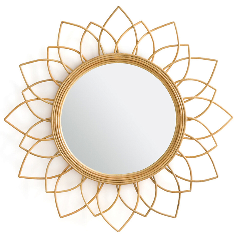 Зеркало из ротанга в форме цветка WICKER MIRROR 90 Бежевый в Твери | Loft Concept 