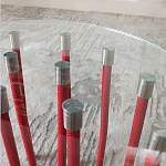 Дизайнерский журнальный стол с круглой прозрачной столешницей и основанием в виде красных металлических тросов Wires варинант исполнения - 5 | Loft Concept в Твери