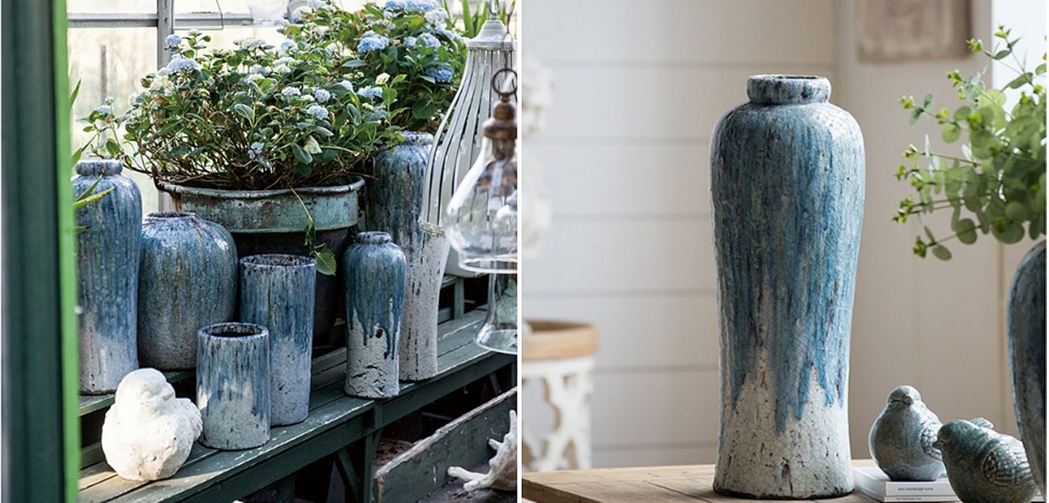 Ваза Terracotta Vase blue-white high Ваза Terracotta Vase blue-white high - Loft-Concept в Твери