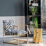Кресло с металлическим золотистым каркасом и мягкой обивкой с чёрно-белым принтом зебры Wild animals варинант исполнения - 5 | Loft Concept в Твери