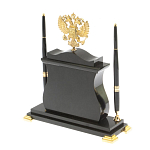 Часы настольные с Гербом России и 2-мя шариковыми ручками в комплекте Stone Clock варинант исполнения - 3 | Loft Concept в Твери