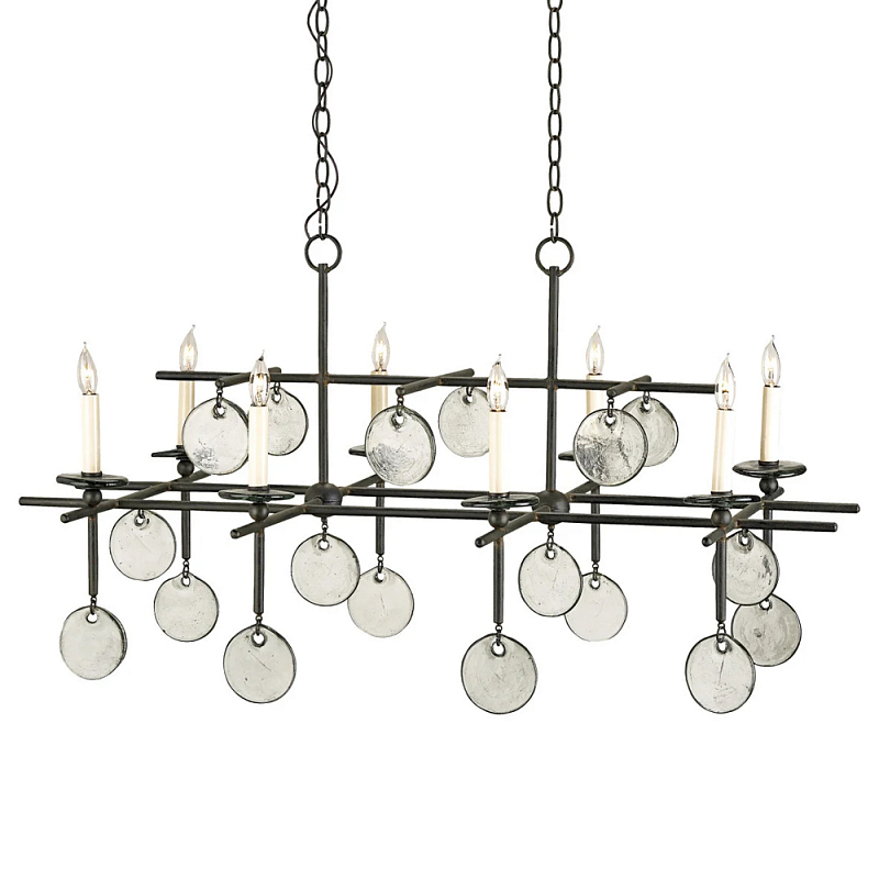 Люстра линейная черная с круглыми прозрачными подвесками Horizontal Rectangular Chandelier Черный Прозрачный Люстра линейная черная с круглыми прозрачными подвесками Horizontal Rectangular Chandelier Черный Прозрачный в Твери | Loft Concept