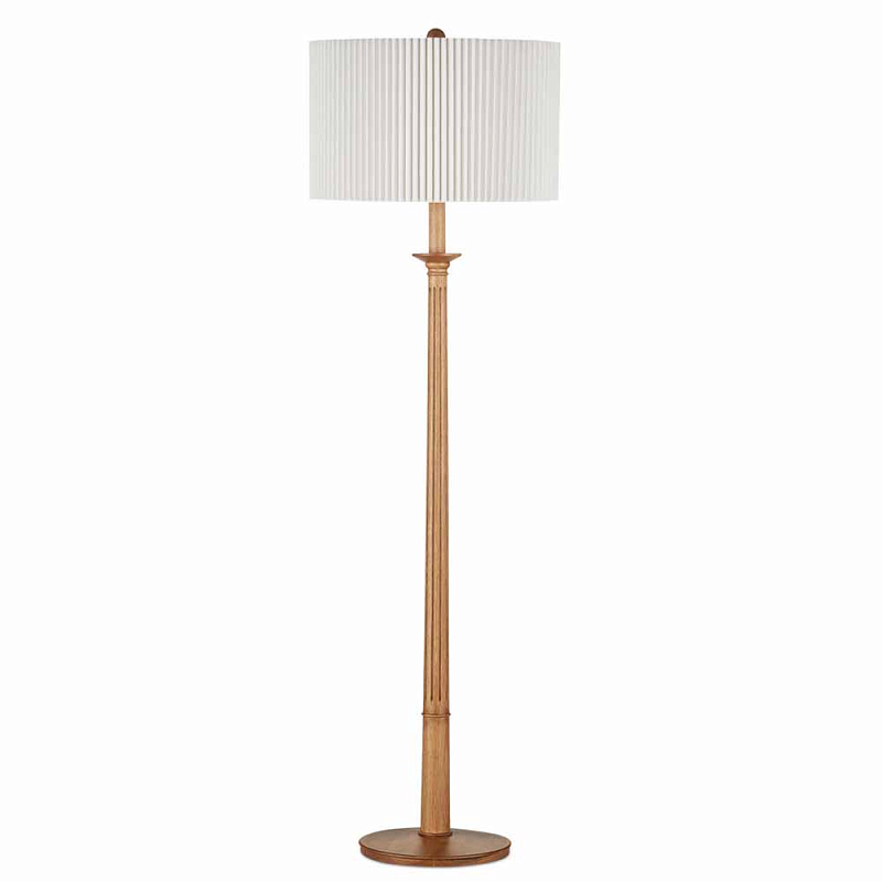 Торшер с фактурным абажуром на деревянном основании Pleated Floor Lamp  в Твери | Loft Concept 