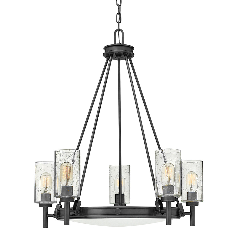  Люстра с 5-ю цилиндрическими плафонами из стекла с пузырьками Hinkley Черный Прозрачное Стекло в Твери | Loft Concept 