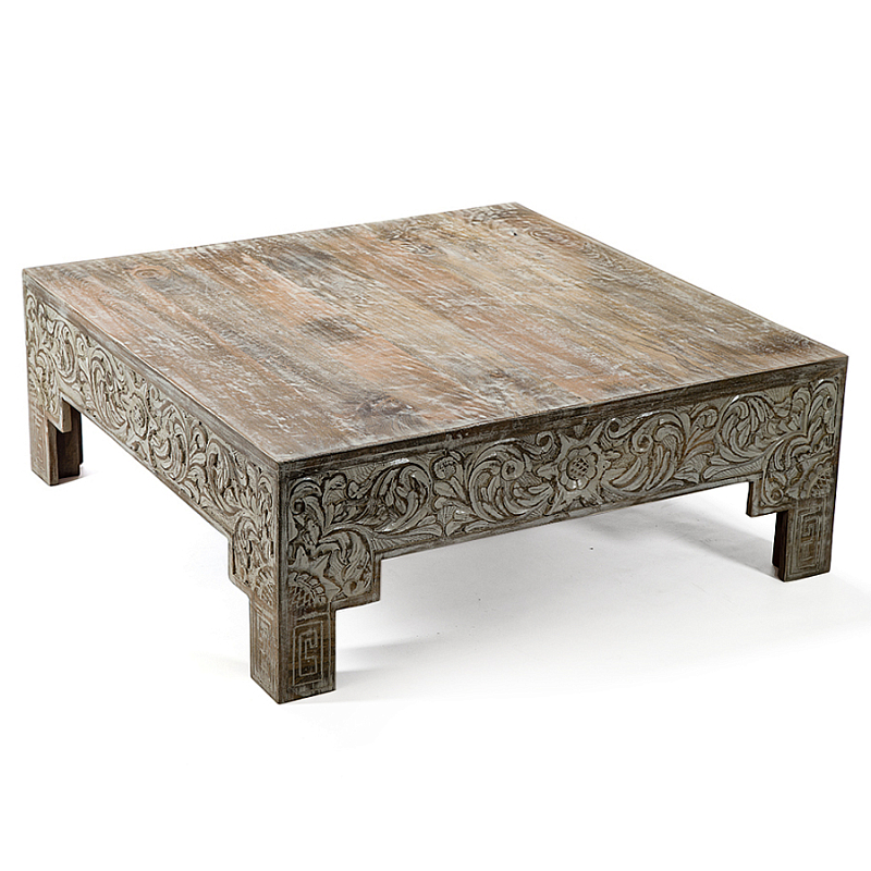 Кофейный стол Carved Сoffee table ручная резьба по дереву Коричневый винтаж в Твери | Loft Concept 