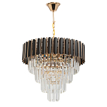 Люстра из черного металла с многоярусными подвесками из прозрачного хрусталя на золотой цепи Empire Black Chandelier Crystal варинант исполнения - 2 | Loft Concept в Твери