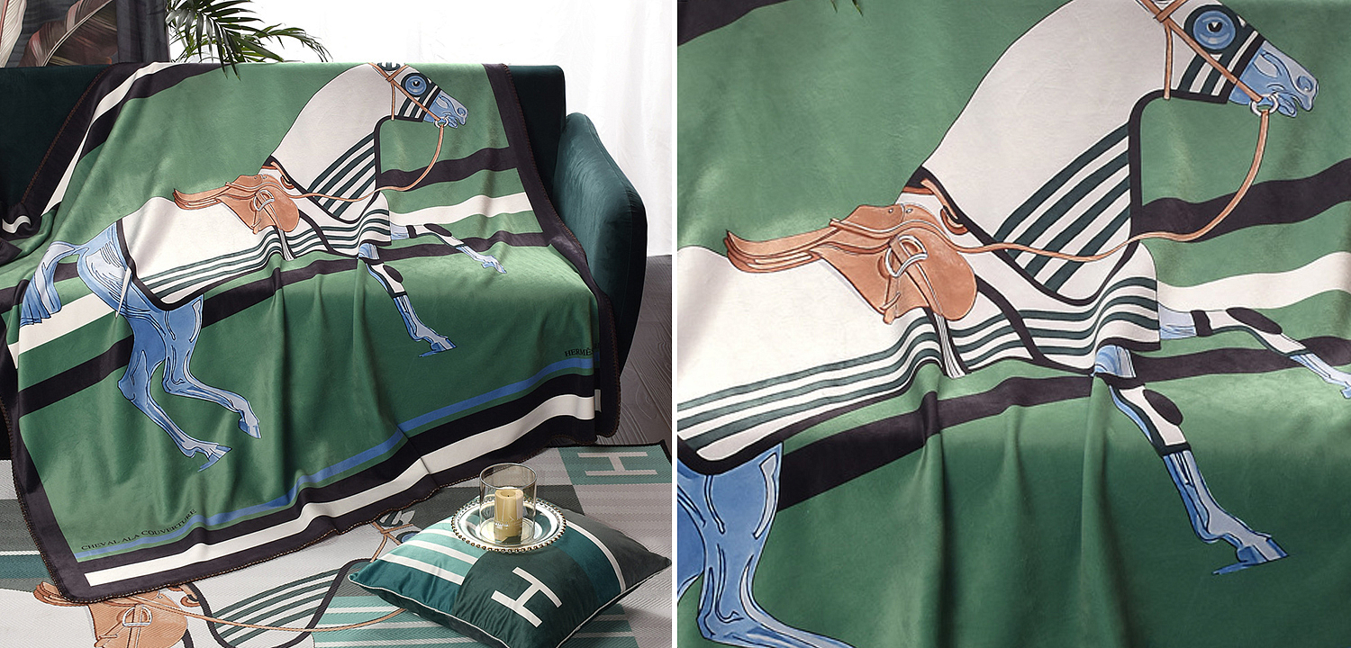 Плед Hermes Horse Green Plaid Плед Hermes Horse Green Plaid - Loft-Concept в Твери