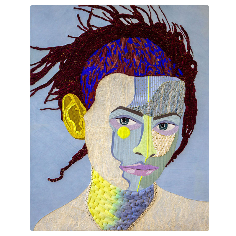 Картина с вышивкой Портрет wall panel People with the yellow ear 2 Синий Желтый в Твери | Loft Concept 