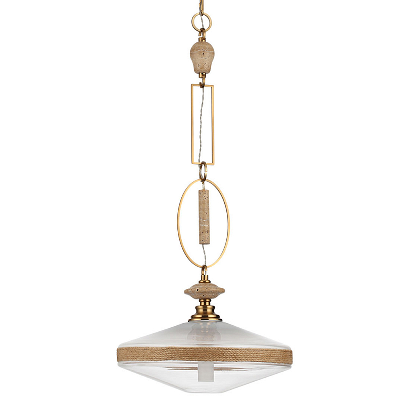 Подвесной светильник с плоским прозрачным плафоном и декоративной вставкой из текстурного камня Tectona  Латунь сатинированная Прозрачное Стекло Бежевый в Твери | Loft Concept 