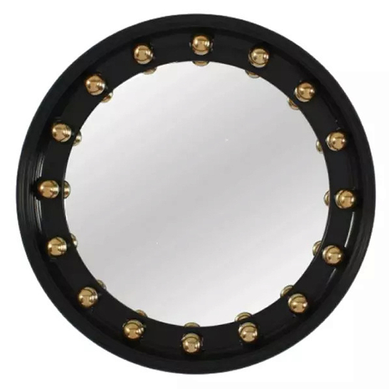 Зеркало черное с круглыми золотыми декоративными элементами Prince of the Church Черный Золотой в Твери | Loft Concept 