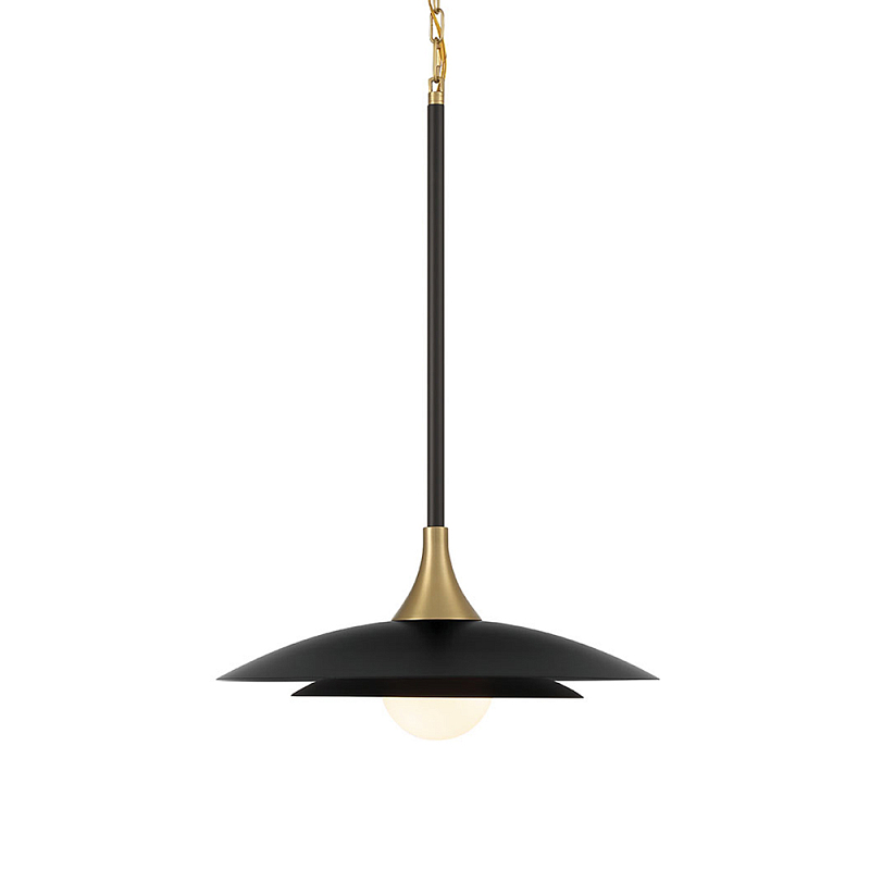 Подвесной светильник с плафоном в форме плоского купола и белой шарообразной лампой Eurofase Черный Белый Золотой в Твери | Loft Concept 