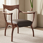 Стул деревянный с мягким сиденьем из коричневой натуральной кожи Moon Walnut Furniture варинант исполнения - 1 | Loft Concept в Твери