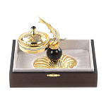 Икорница с декором "Стерлядка на ракушке" с гравировкой на подставке из натурального камня Обсидиан Decorative Cavair Dishes варинант исполнения - 4 | Loft Concept в Твери