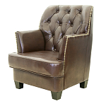 Кресло кожаное c мягкими подлокотниками на 4-х деревянных ножках из массива березы Joseph Armchair brown варинант исполнения - 2 | Loft Concept в Твери