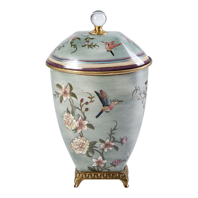Ваза с крышкой и цветочным узором Genuine Chinese Classics Серый Мульти Бронза в Твери | Loft Concept 