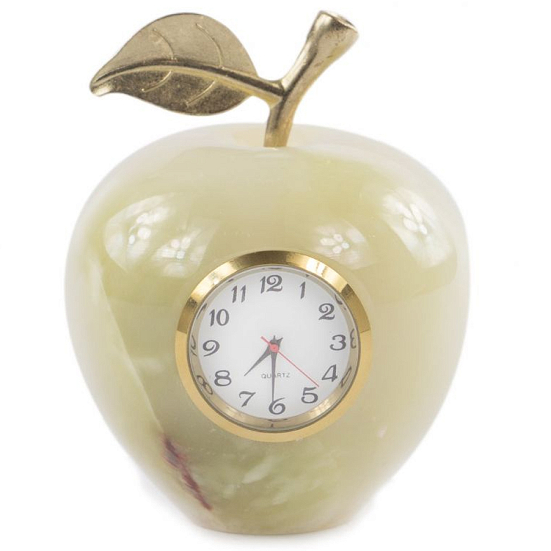 Часы настольные в виде яблока из натурального камня Оникс Stone Clock Зеленый Коричневый Золотой Белый Часы настольные в виде яблока из натурального камня Оникс Stone Clock Зеленый Коричневый Золотой Белый в Твери | Loft Concept