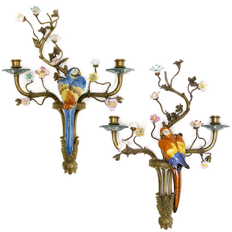 Подсвечник Candlestick Colored Parrots Бронза Синий Красный Подсвечник Candlestick Colored Parrots Бронза Синий Красный в Твери | Loft Concept
