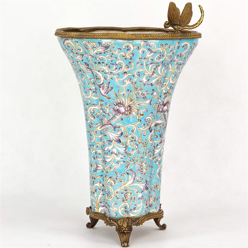 Фарфоровая ваза Blue Ornament & Dragonfly Vase Голубой Бронза Фарфоровая ваза Blue Ornament & Dragonfly Vase Голубой Бронза в Твери | Loft Concept