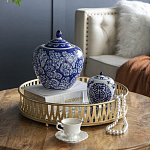 Ваза округлой формы с синей росписью и цветочным узором Blue & White Ornament варинант исполнения - 7 | Loft Concept в Твери