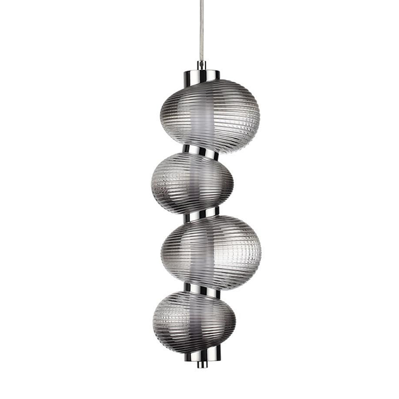 Подвесной светильник с 4-мя рифлеными стеклянными шарами Marcelh Light Бронза Прозрачный Хром Серый в Твери | Loft Concept 