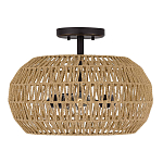 Потолочный светильник с плафоном из плетеного джута и черным каркасом Quoizel варинант исполнения - 2 | Loft Concept в Твери