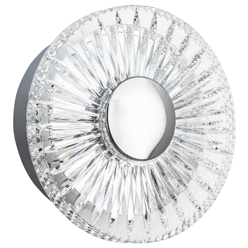 Бра с круглым рельефным плафоном Glass Peonies Chrome Wall Lamp Прозрачный Хром Бра с круглым рельефным плафоном Glass Peonies Chrome Wall Lamp Прозрачный Хром в Твери | Loft Concept