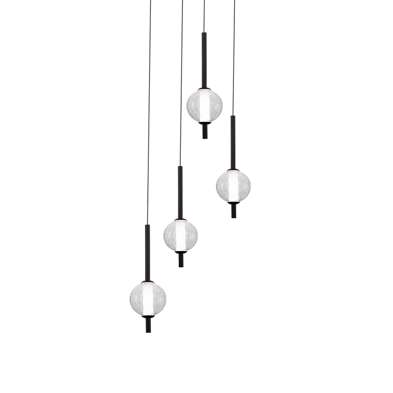 Люстра светодиодная каскадная с 4-мя сферическими стеклянными плафонами Splatter Прозрачный Черный в Твери | Loft Concept 