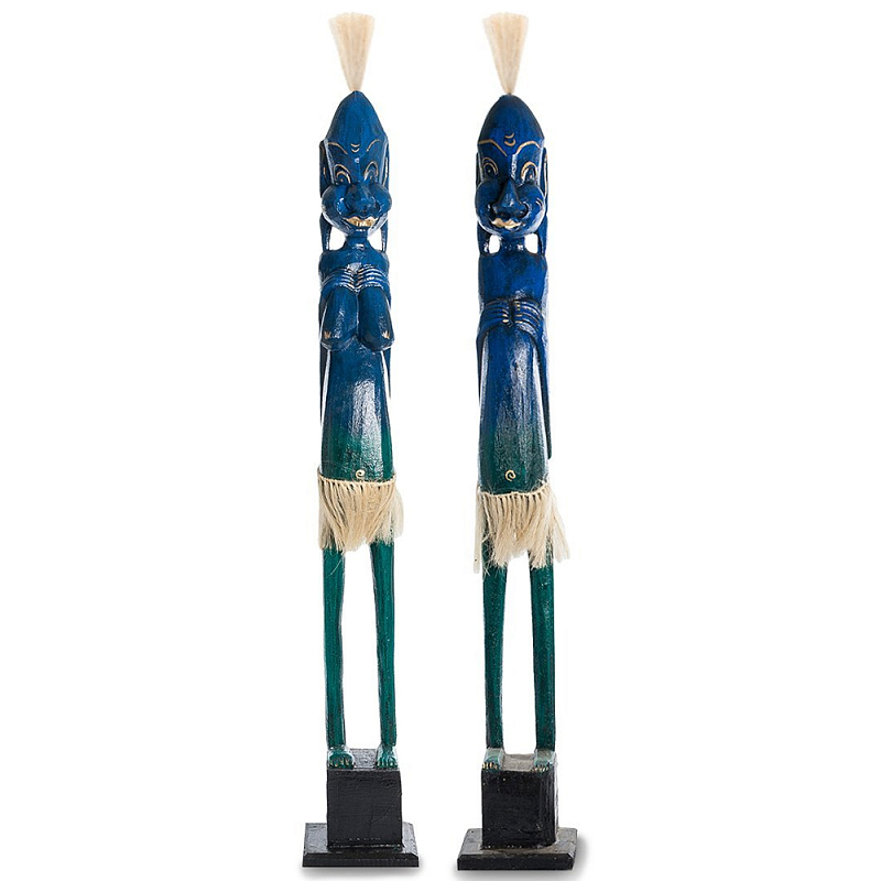 Комплект из 2-х деревянных статуэток Asmat Tall Statuettes Blue Синий Зеленый Бежевый Комплект из 2-х деревянных статуэток Asmat Tall Statuettes Blue Синий Зеленый Бежевый в Твери | Loft Concept
