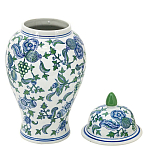Ваза с крышкой и зелено-голубым рисунком на белом фоне 51 см Blue & White Ornament варинант исполнения - 2 | Loft Concept в Твери