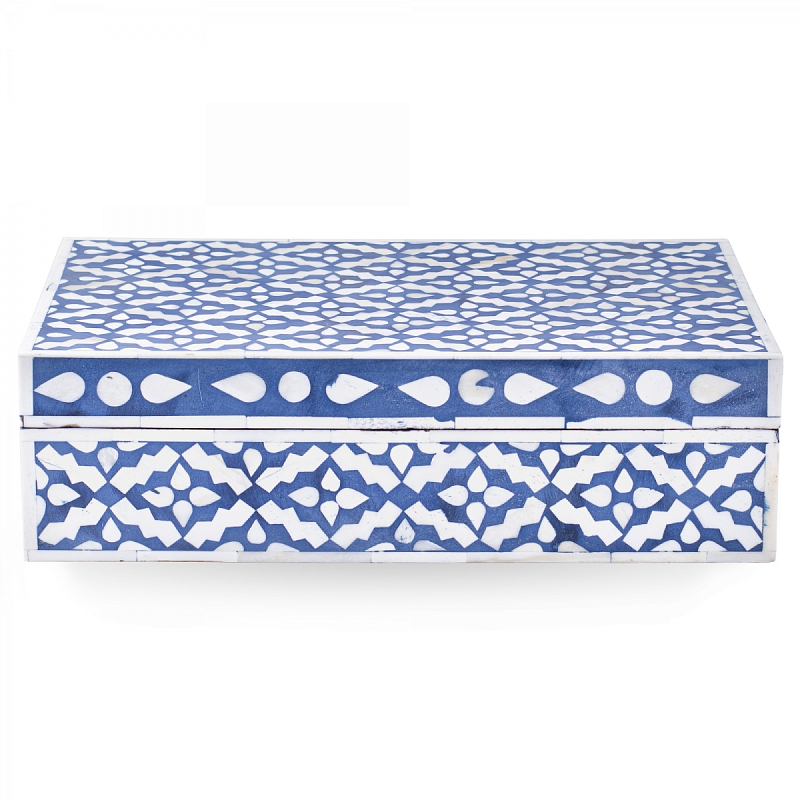 Шкатулка инкрустация костью Pattern Inlay Box Indigo Белый Синий Шкатулка инкрустация костью Pattern Inlay Box Indigo Белый Синий в Твери | Loft Concept