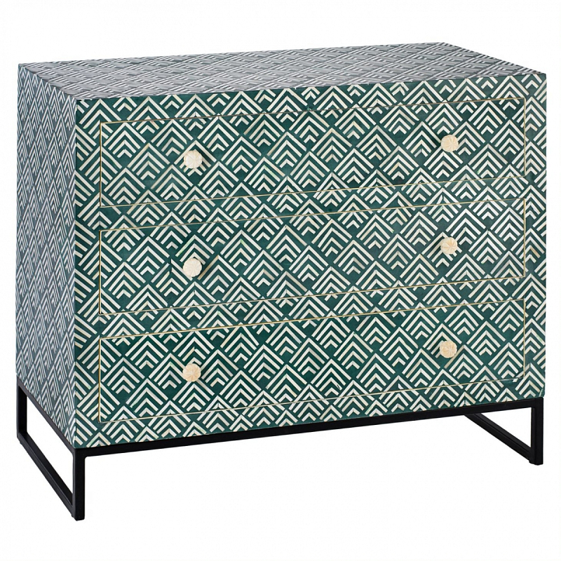 Комод инкрустация костью Green Indian Bone Inlay 3 drawer Зеленый Зеленый Комод инкрустация костью Green Indian Bone Inlay 3 drawer Зеленый Зеленый в Твери | Loft Concept