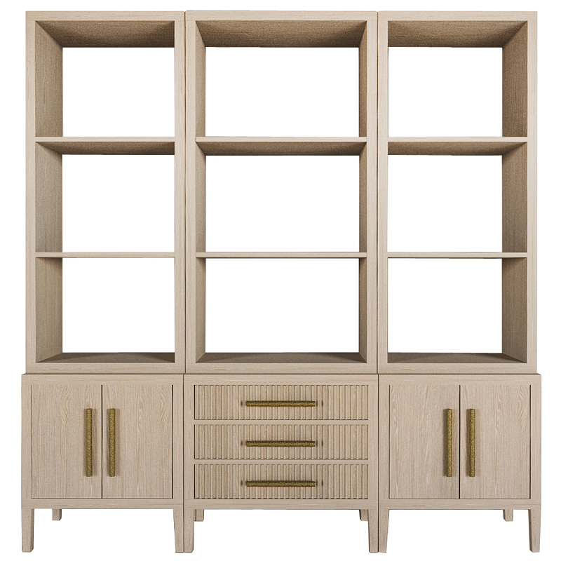 Модульный стеллаж Primo из трех составных элементов Светлый дуб Древесина Золотой в Твери | Loft Concept 