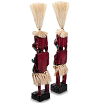 Комплект из 2-х деревянных статуэток Asmat Straw Headdress Statuettes Red Turquoise Tattoo варинант исполнения - 2 | Loft Concept в Твери