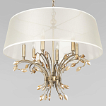 Люстра подвесная круглая с тканевым полупрозрачным абажуром и подвесками 6 ламп Gilded Elegance варинант исполнения - 4 | Loft Concept в Твери