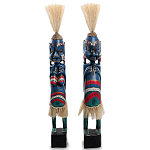 Комплект из 2-х деревянных статуэток Asmat Straw Headdress Statuettes Blue Colorful Tattoo варинант исполнения - 5 | Loft Concept в Твери
