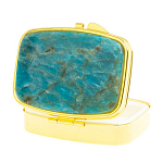 Таблетница карманная прямоугольная с 2-мя отделениями с зеркалом и накладкой из натурального камня Апатит Голубой Gold Stone Pillboxes варинант исполнения - 2 | Loft Concept в Твери