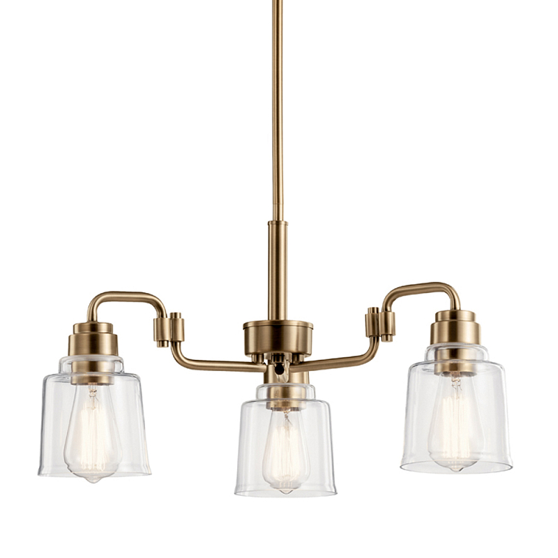 Люстра цвета латунь с 3-мя прозрачными стеклянными плафонами Kichler Латунь Прозрачное Стекло в Твери | Loft Concept 