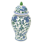 Ваза с крышкой и зелено-голубым рисунком на белом фоне 51 см Blue & White Ornament варинант исполнения - 1 | Loft Concept в Твери