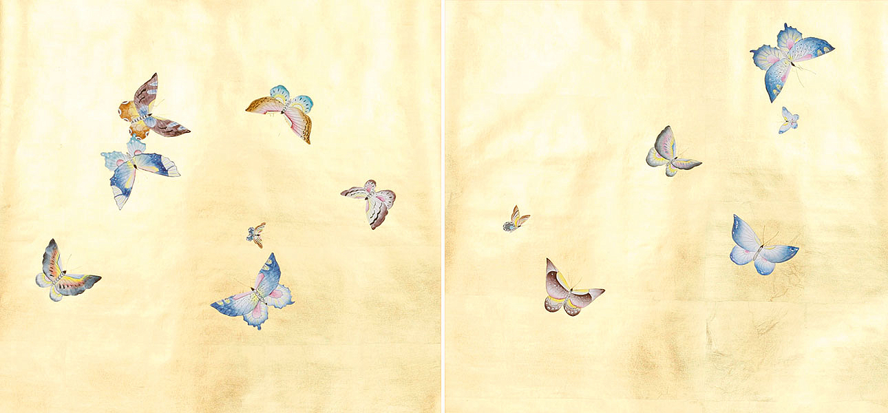 Обои ручная роспись Butterflies Special Colourway on Deep Rich Gold gilded paper Обои ручная роспись Butterflies Special Colourway on Deep Rich Gold gilded paper - Loft-Concept в Твери