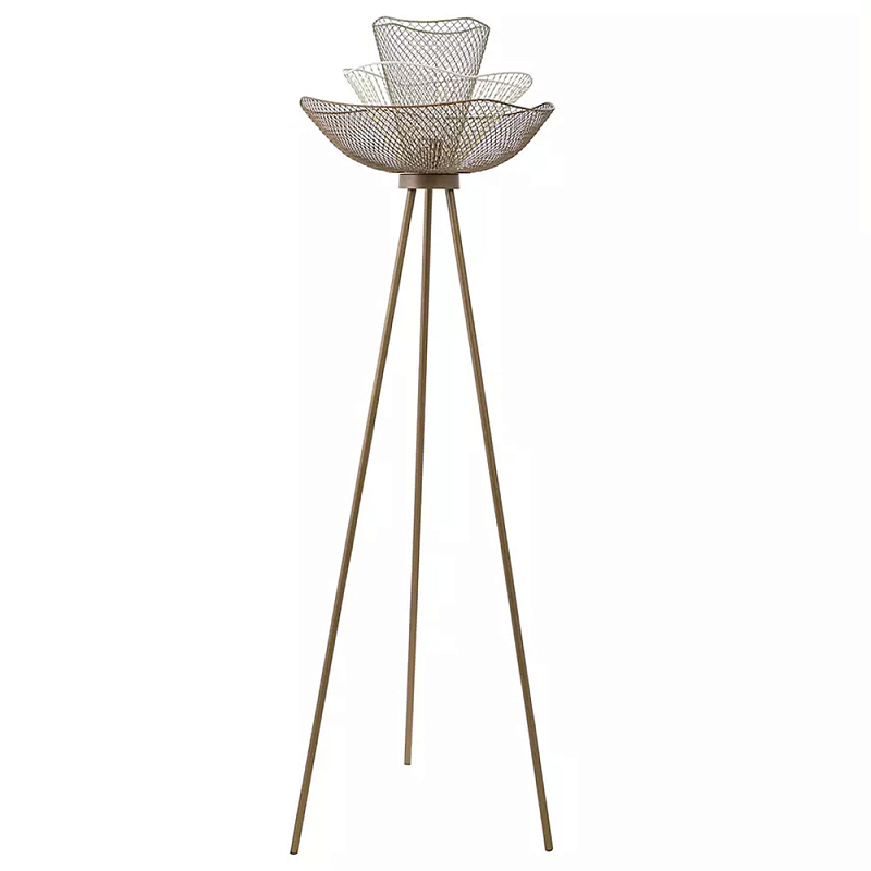 Торшер с трехъярусным плафоном из металлической сетки Light Floor Lamp Made of Metal Mesh Белый Бежевый Золотой Торшер с трехъярусным плафоном из металлической сетки Light Floor Lamp Made of Metal Mesh Белый Бежевый Золотой в Твери | Loft Concept