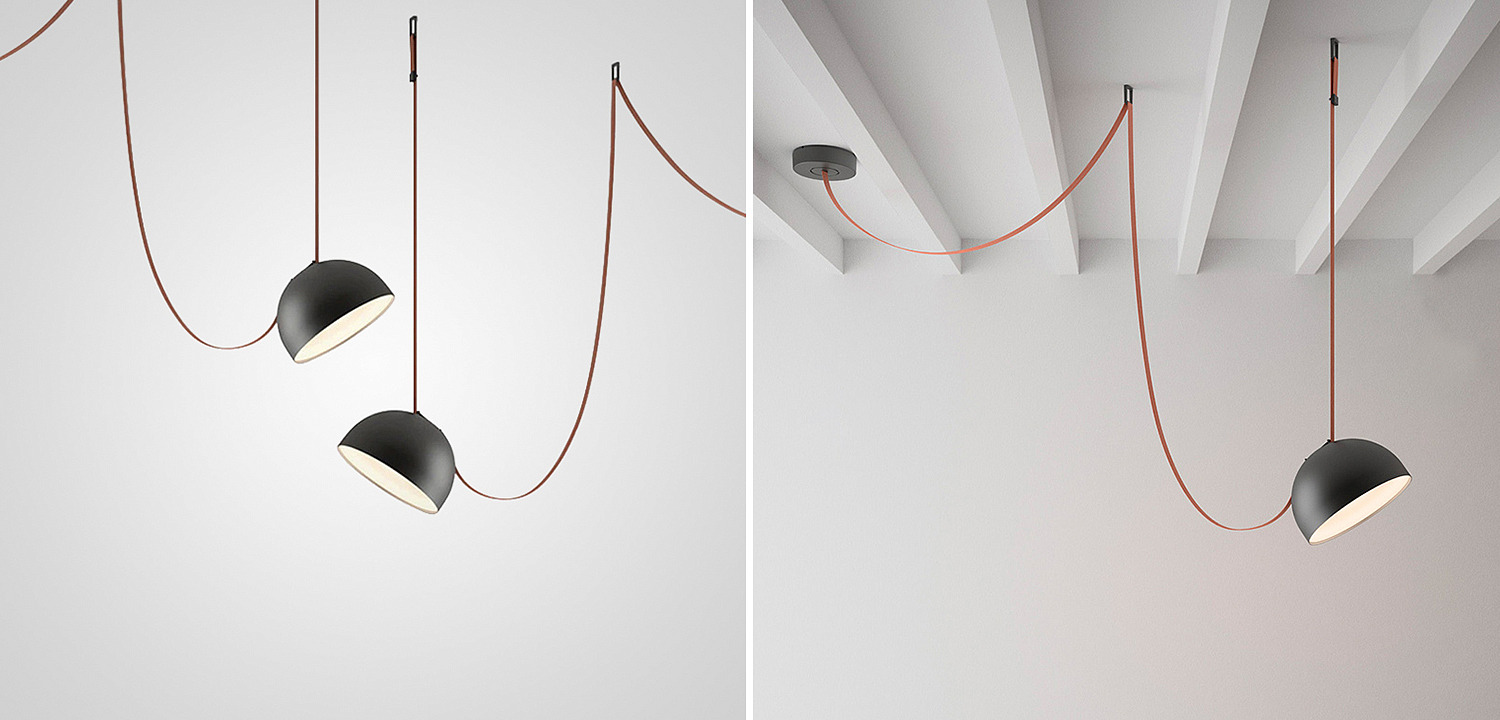 Vibia PLUSMINUS Подвесной светодиодный светильник c черным абажуром на красном текстильном тросе Vibia PLUSMINUS Подвесной светодиодный светильник c черным абажуром на красном текстильном тросе - Loft-Concept в Твери
